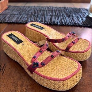 USND Women's size 8 Pink and blue Beaded Wedge Sandals